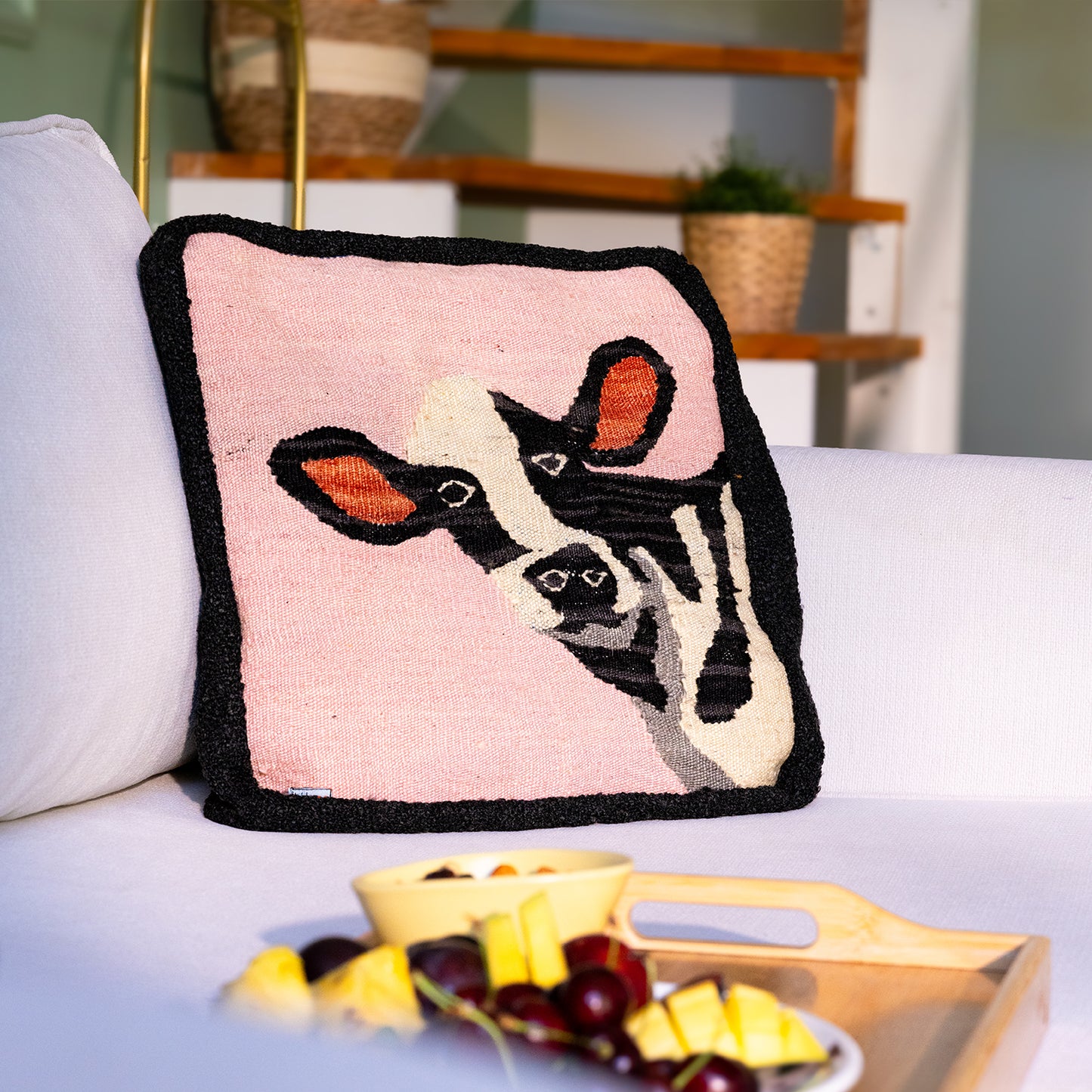 Moo Handwoven Throw Pillow