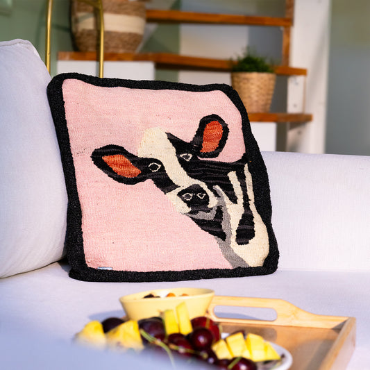 Moo Handwoven Throw Pillow